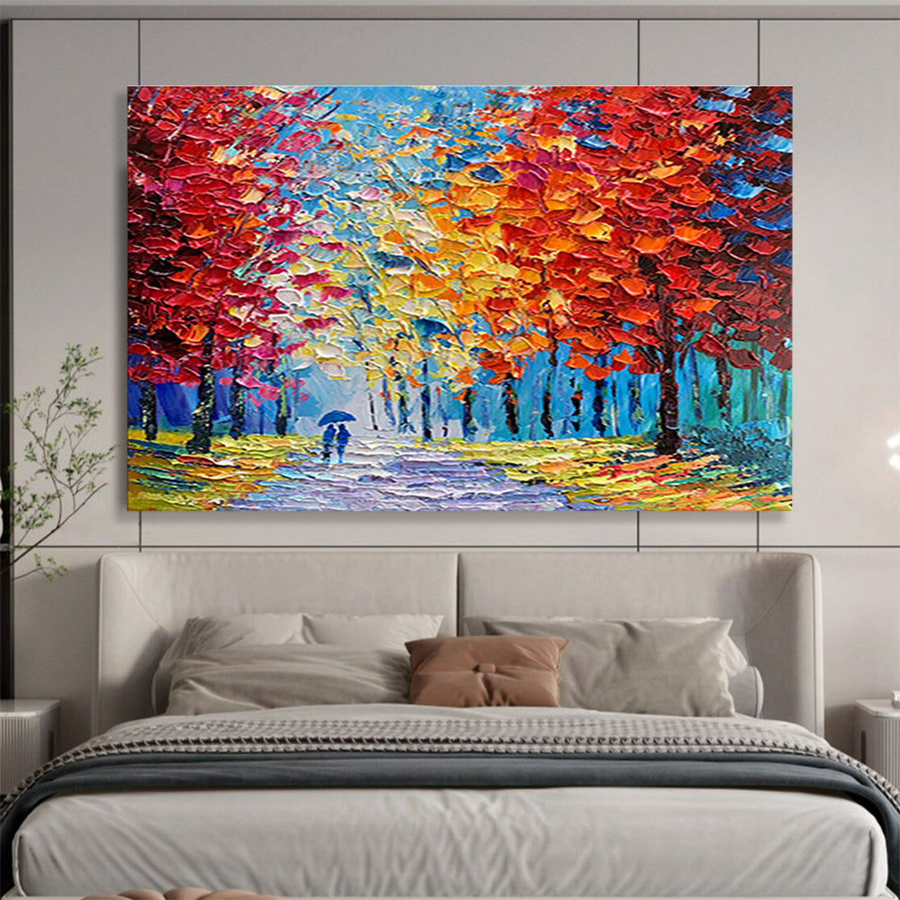 Autumn Path Abstract Painting with Red, Yellow, and Blue Tones THY200