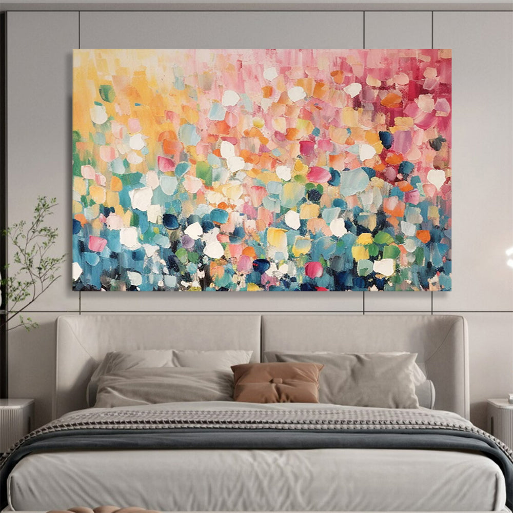 Colorful Patchwork Abstract Painting with Pastel and Bright Hues THY161