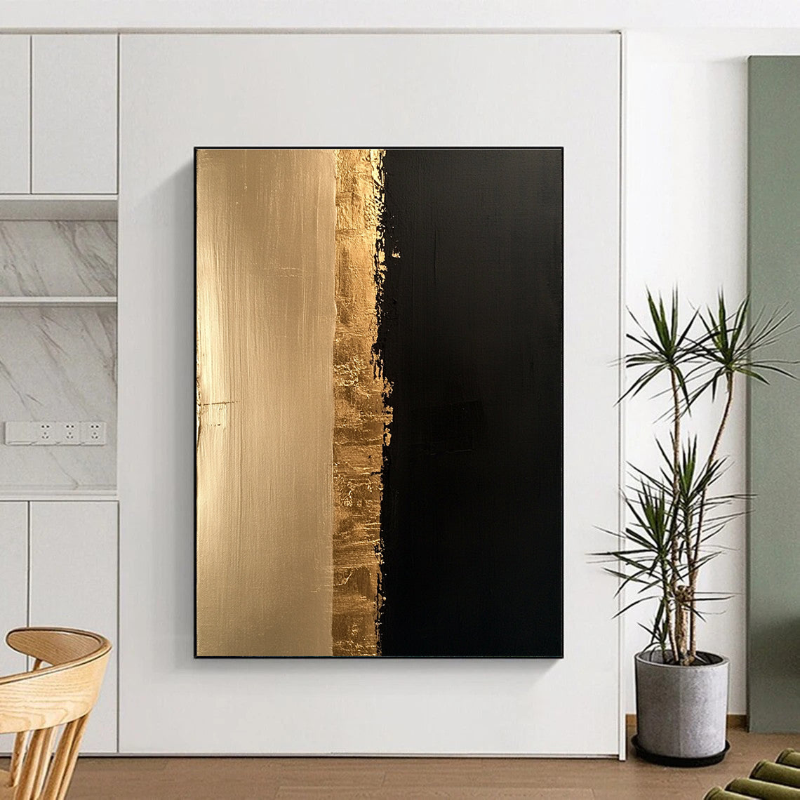 Gold and Black Abstract Painting with Textured Divide GER170