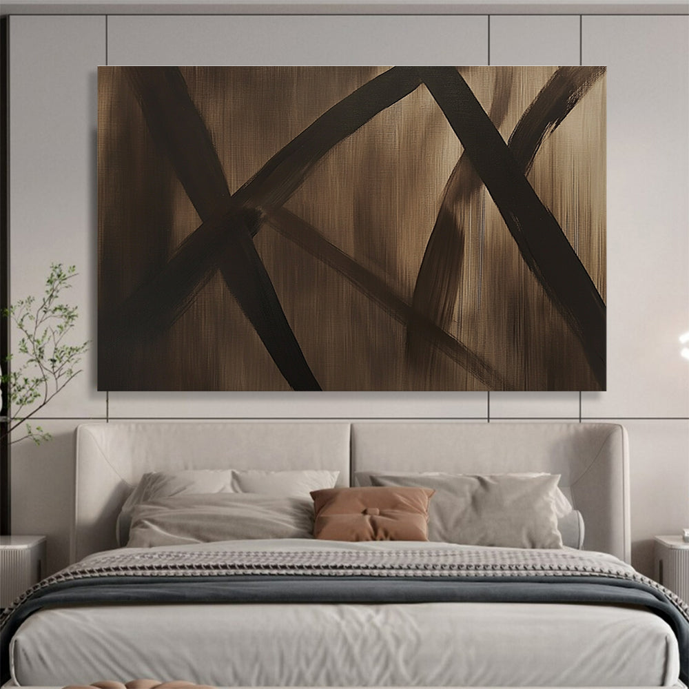 Brown and Black Abstract Lines Painting with Textured Background DYP507