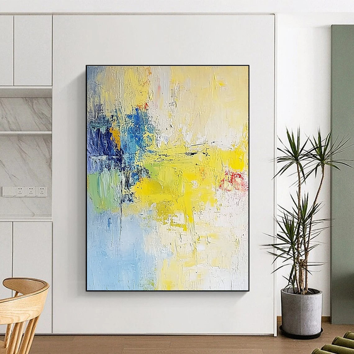 Yellow and Blue Abstract Painting with Subtle Blends GER488