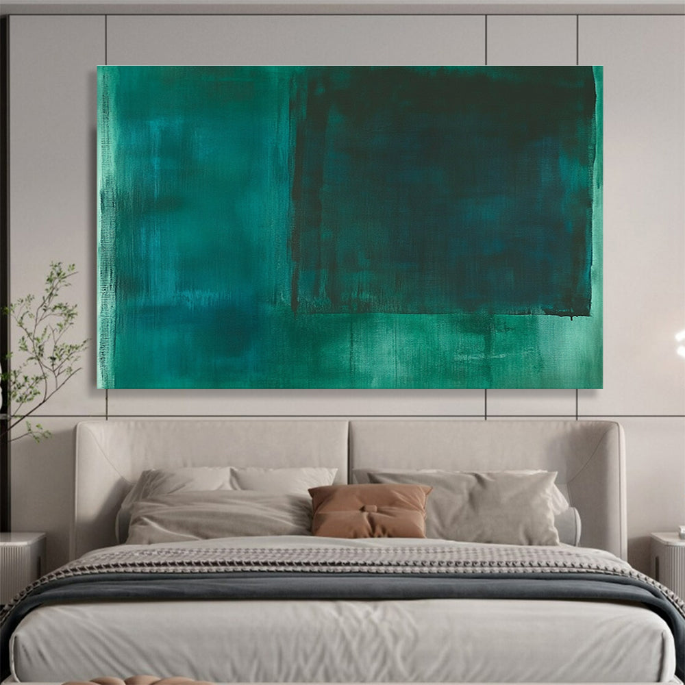 Deep Green Abstract Painting with Rectangular Forms DYP392