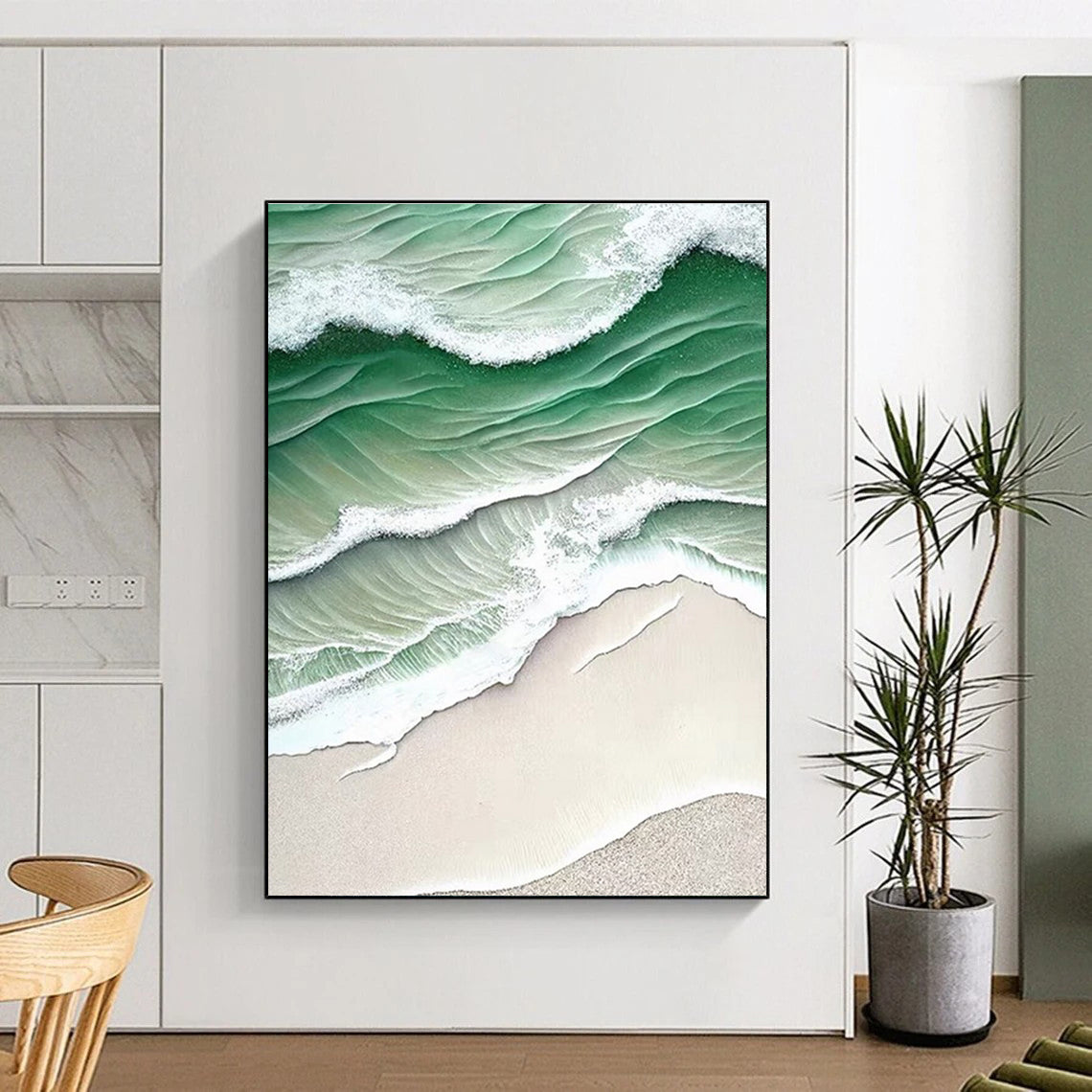 Green and White Wave Beach Abstract Painting ADGE290