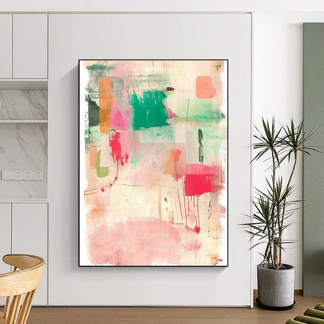 Pink Green and Colorful Abstract Collage Artwork GER201
