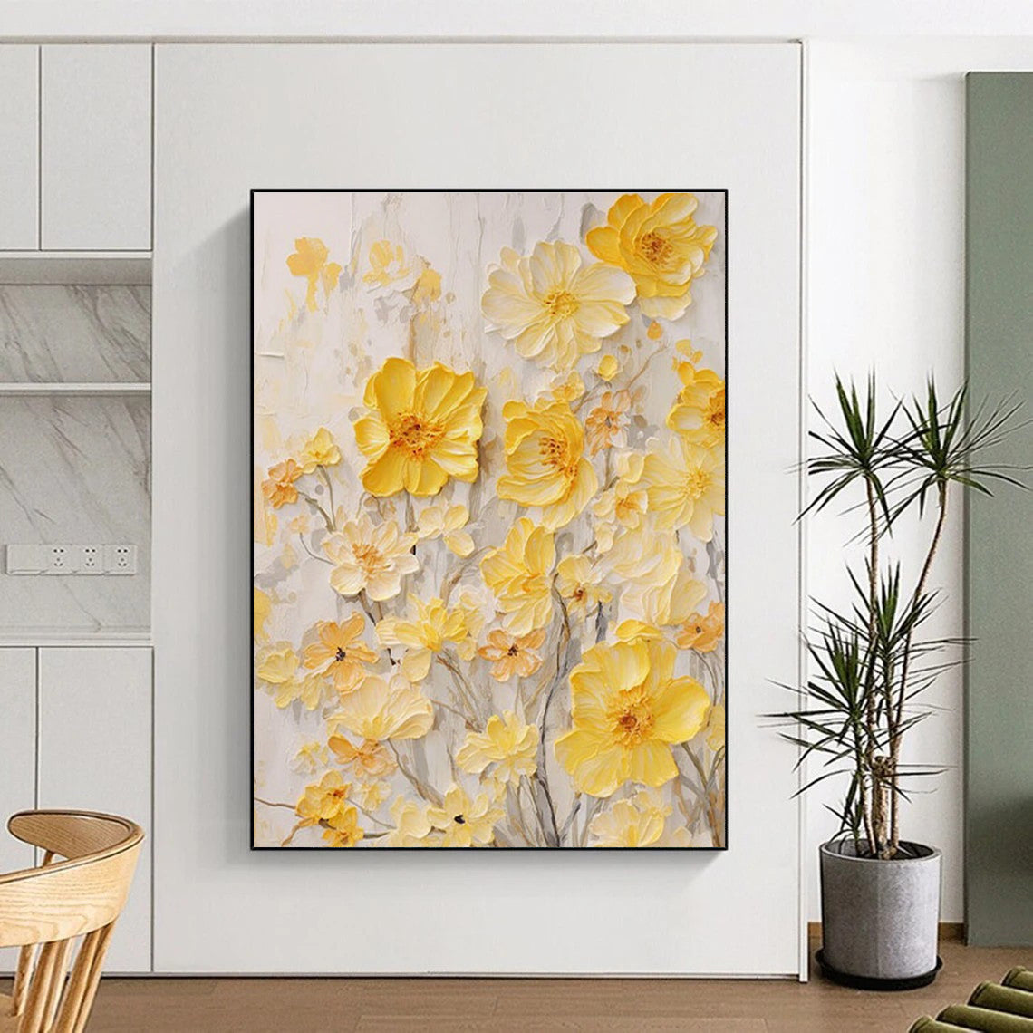 Yellow Flower Relief Abstract Painting with Textured Petals ADGE289