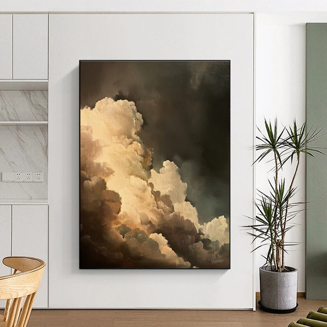 Brown Grey White Cloud Abstract Painting ADGE014