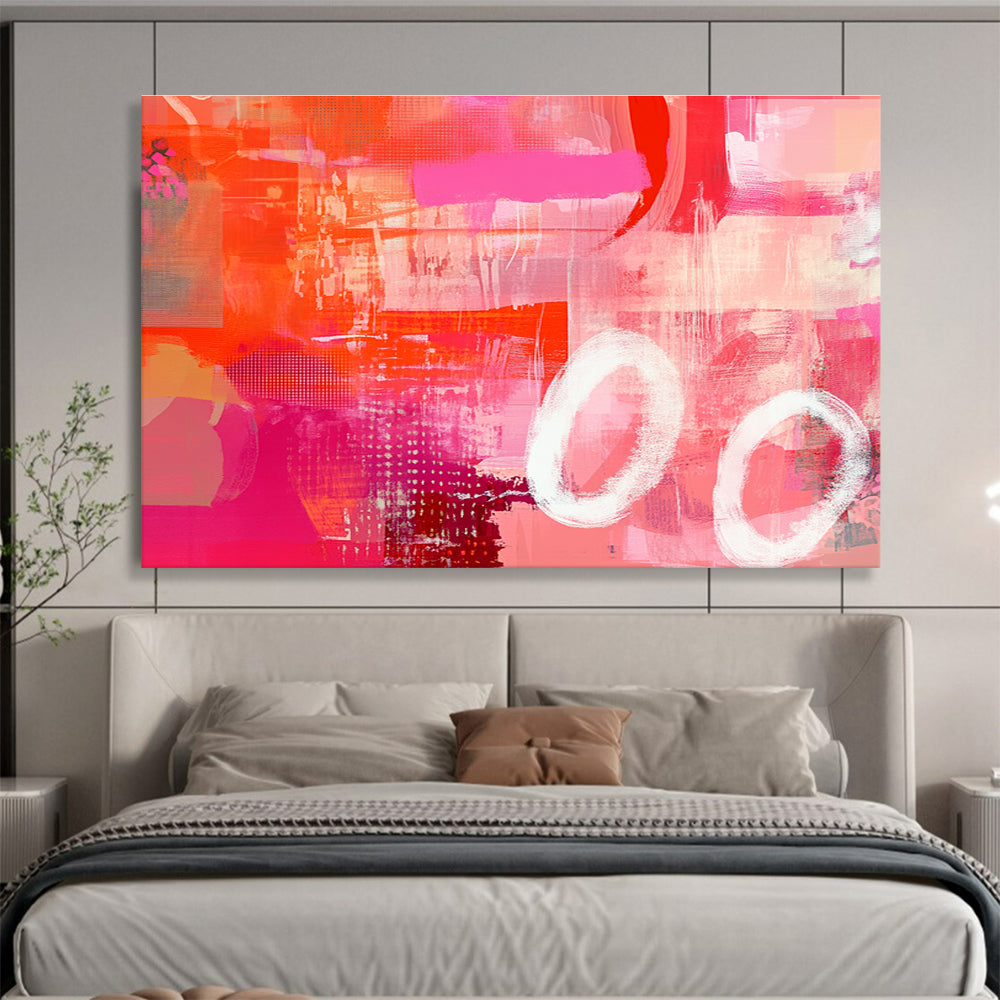 Pink and Orange Dominated Abstract Painting with White Circles DYP133