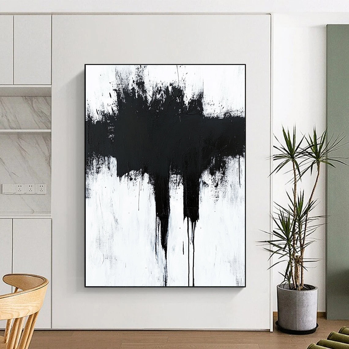 Dramatic Black Drip Abstract with White Background GER346