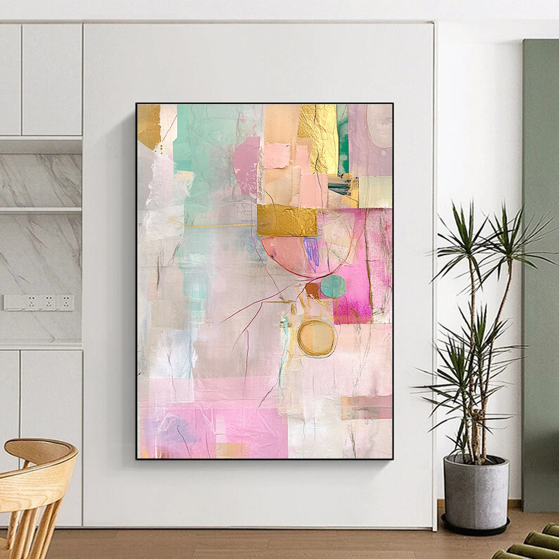 Pastel and Gold Mixed Media Abstract Collage Painting GER202