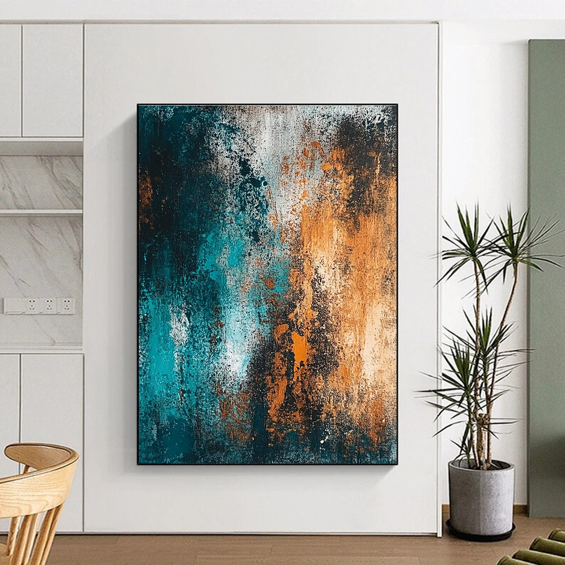Teal and Orange Textured Abstract with Dynamic Layers GER289