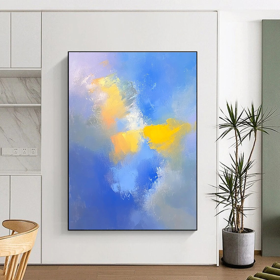 Blue and Yellow Abstract Painting with Soft Gradients GER598