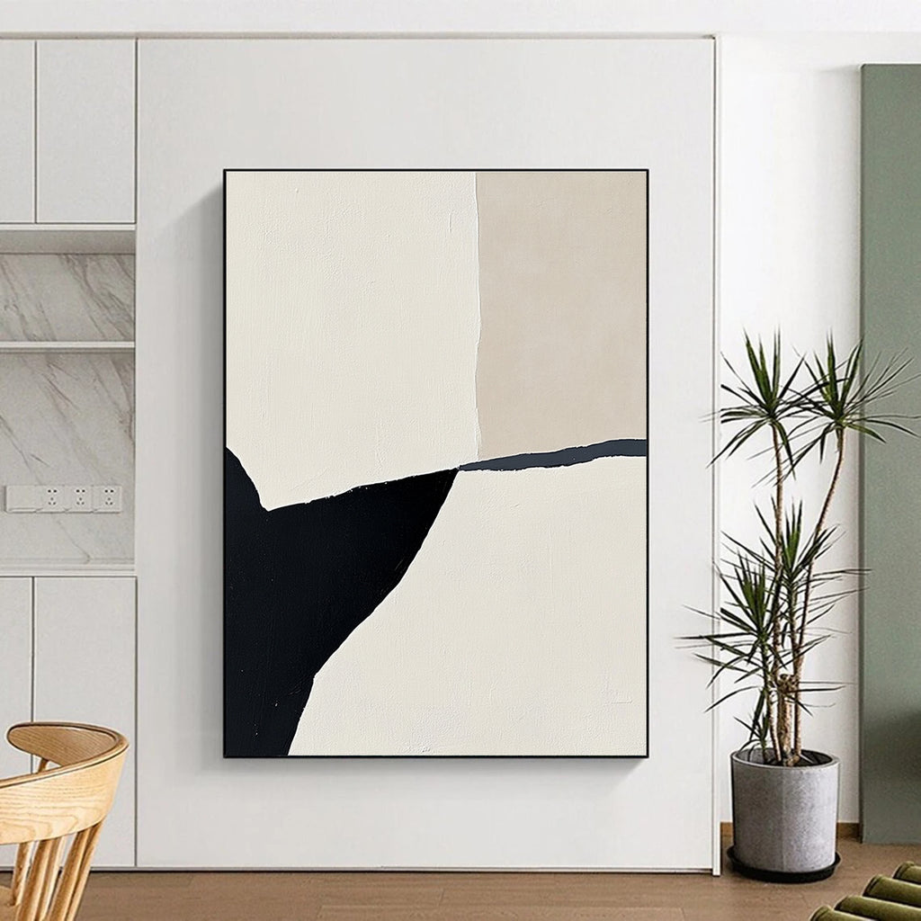 Black and Beige Abstract Painting with Geometric Shapes GER160