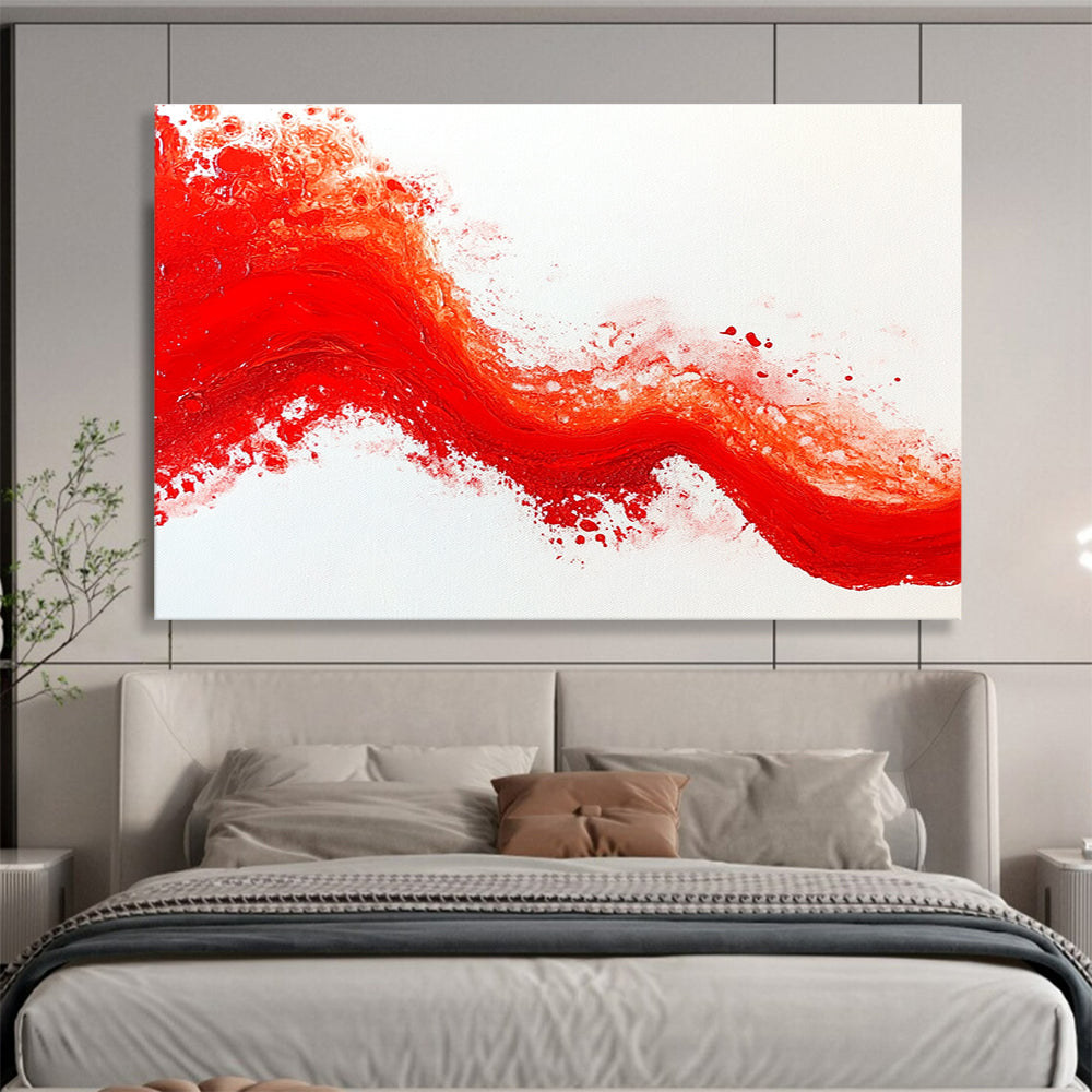Red Wave on White Background Abstract Painting with Textured Brushstrokes DYP200
