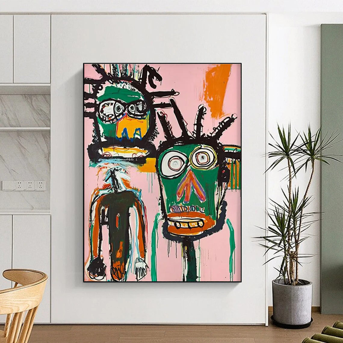 Two Tribal Figures on Pink Abstract Painting ADGE106