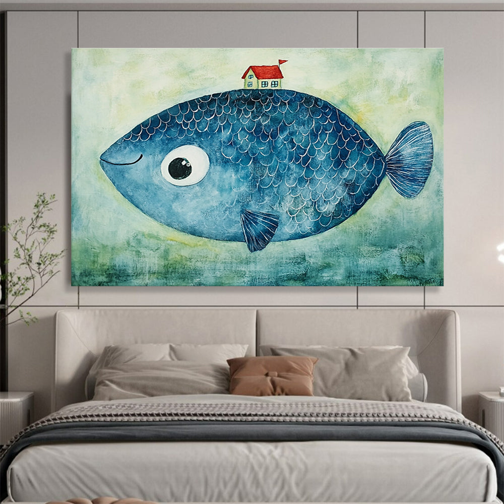 Blue Fish - Whimsical Abstract Painting DYP069