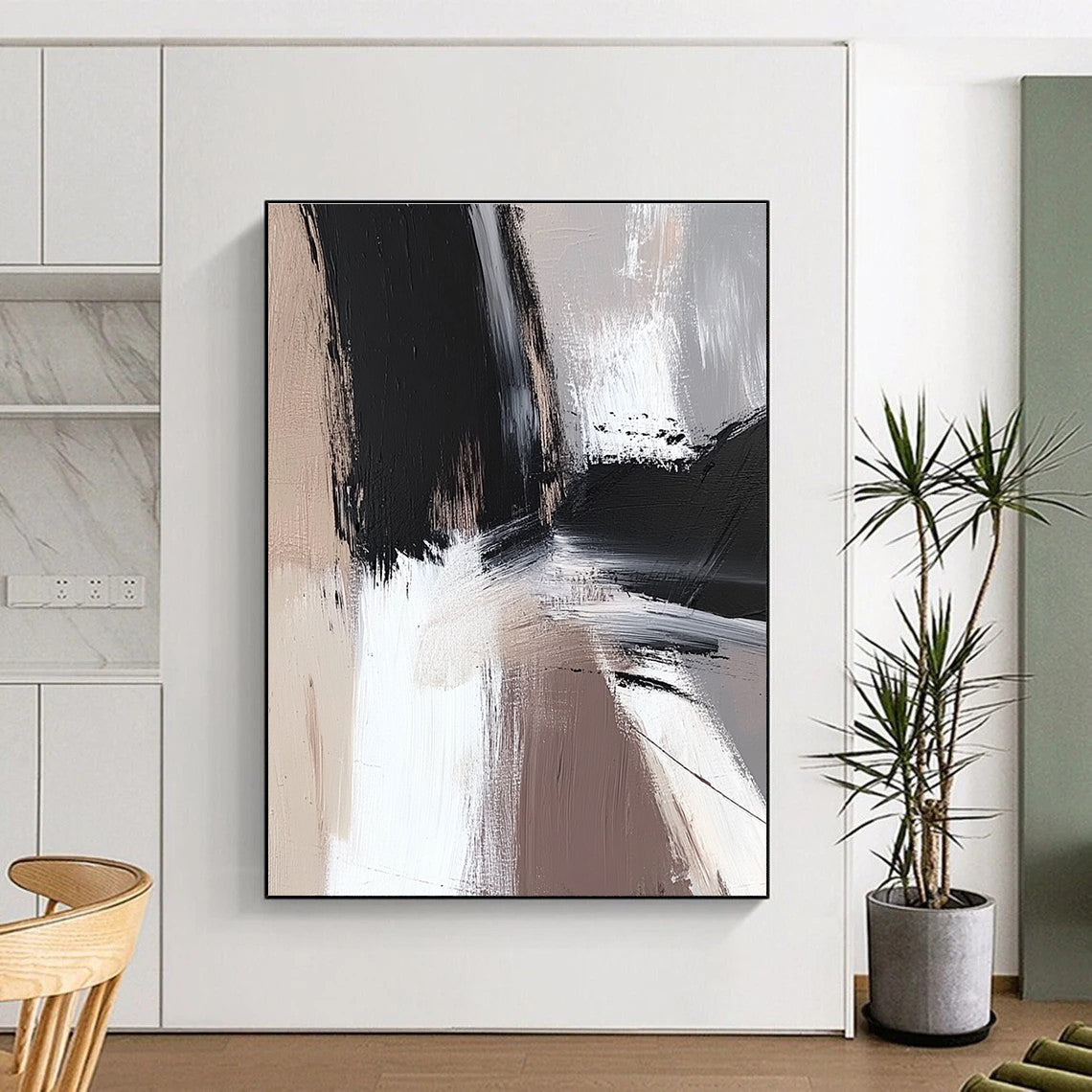 Black Beige and Gray Abstract Painting with Subtle Transitions GER504