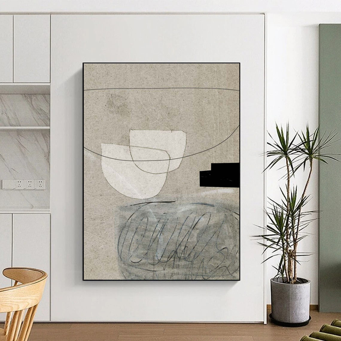 Minimalist Collage on Beige Abstract Painting ADGE167
