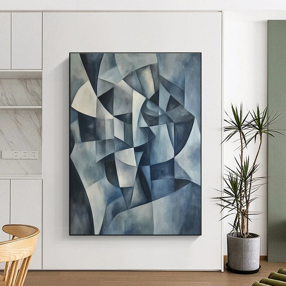 Blue Geometric Abstract Painting with Cubist Influences GER591