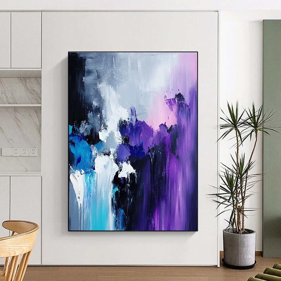 Purple Blue Gray Abstract Painting with Expressive Textures GER515