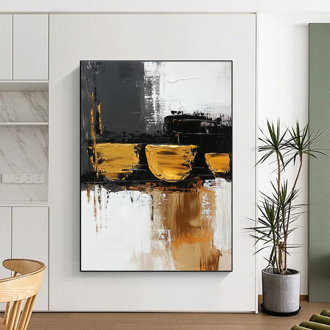 Gold Accent Abstract with Black White and Gray Layers GER368