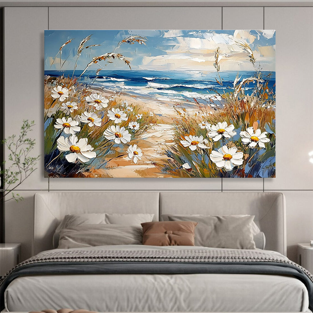 Daisy Beach Path - Floral Coastal Abstract Painting DYP012