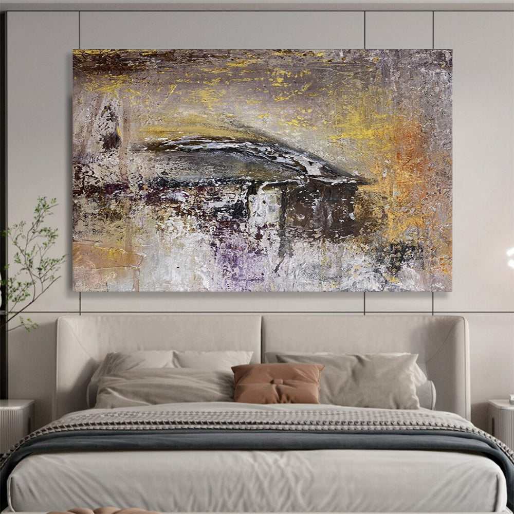 Gray Purple Abstract Painting with Muted - Mysterious Hues THY372