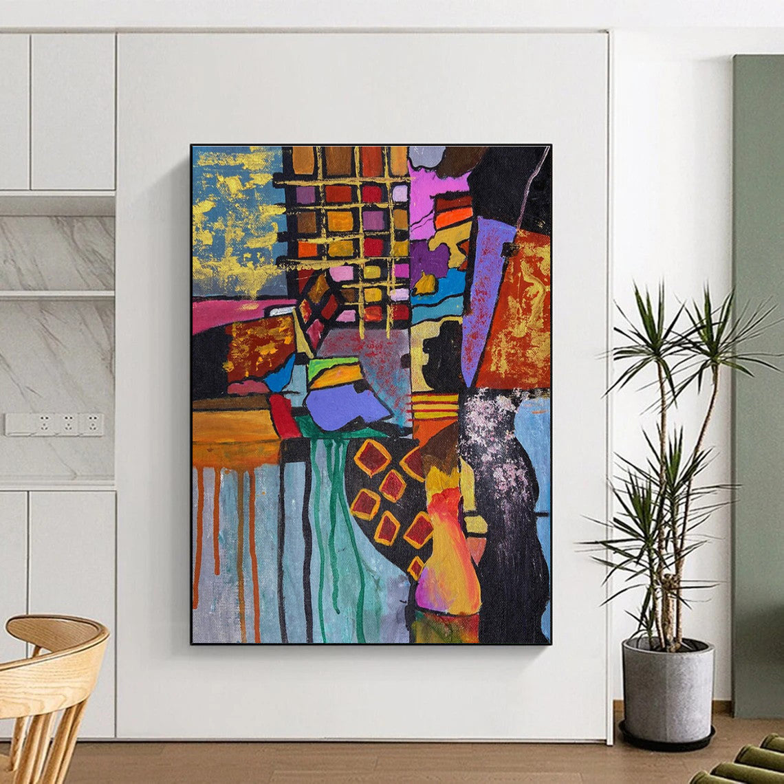 Colorful Cubist - Inspired Abstract Painting with Eclectic Shapes ADGE459