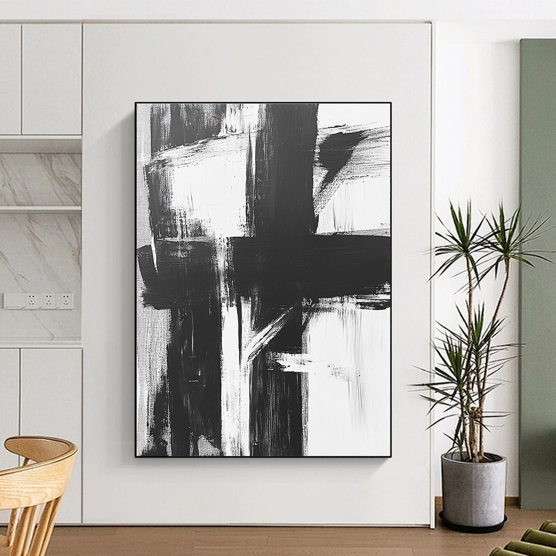 Bold Black White Abstract Painting GER345