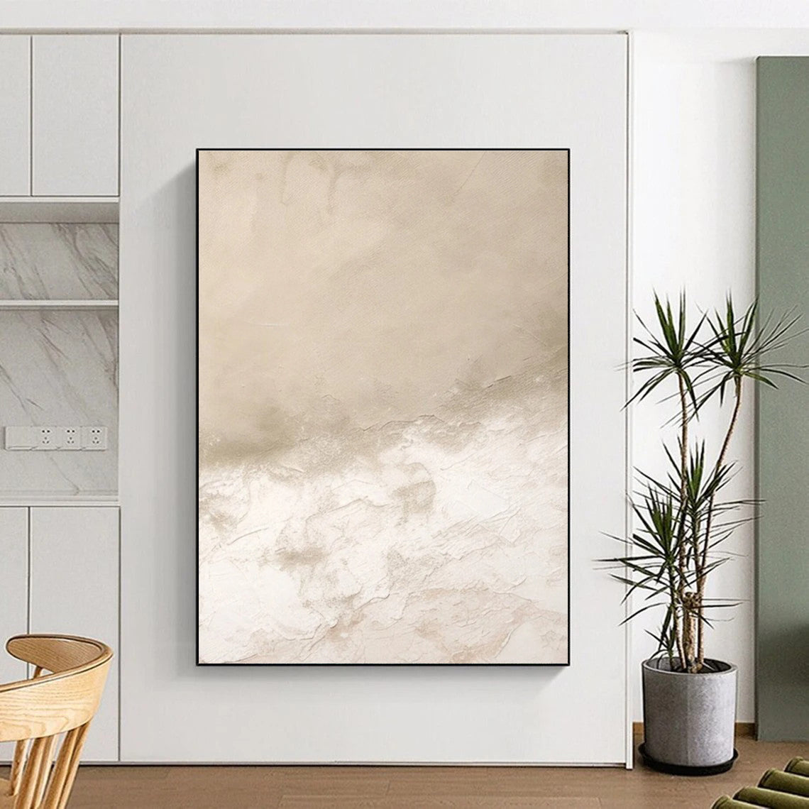 Beige Textured Abstract Painting with Subtle Layers ADGE078