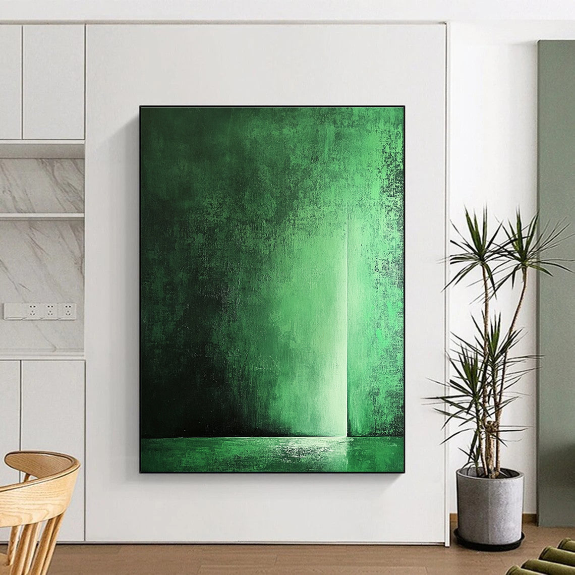 Abstract digital painting featuring a dark green background and soft lighting inspired by Zdzisław Beksiński's minimalist style.STSC1291