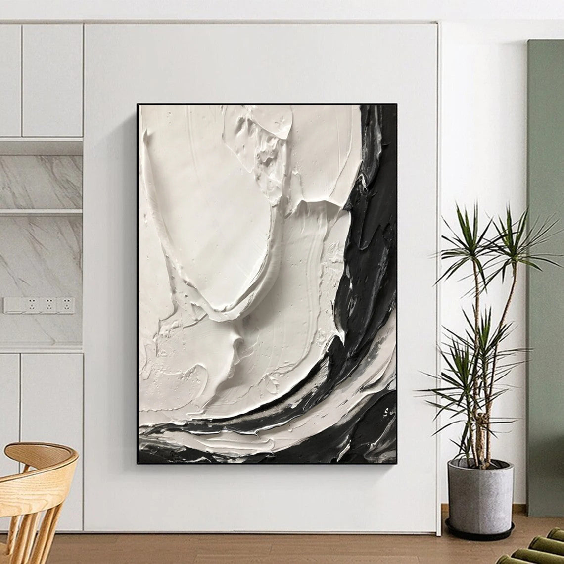 Black and White Expressive Swirl Textured Abstract Painting ADGE387