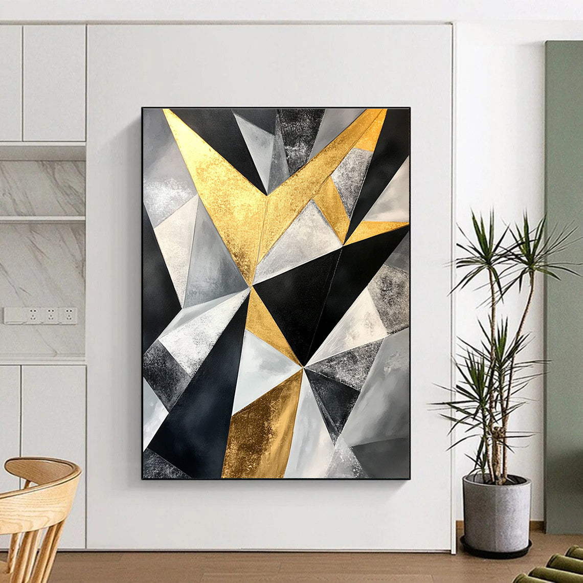 Geometric Gold Abstract Painting with Sharp Angles GER446