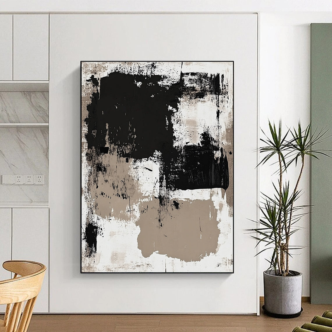 Monochromatic Abstract with Black, White, and Beige GER315