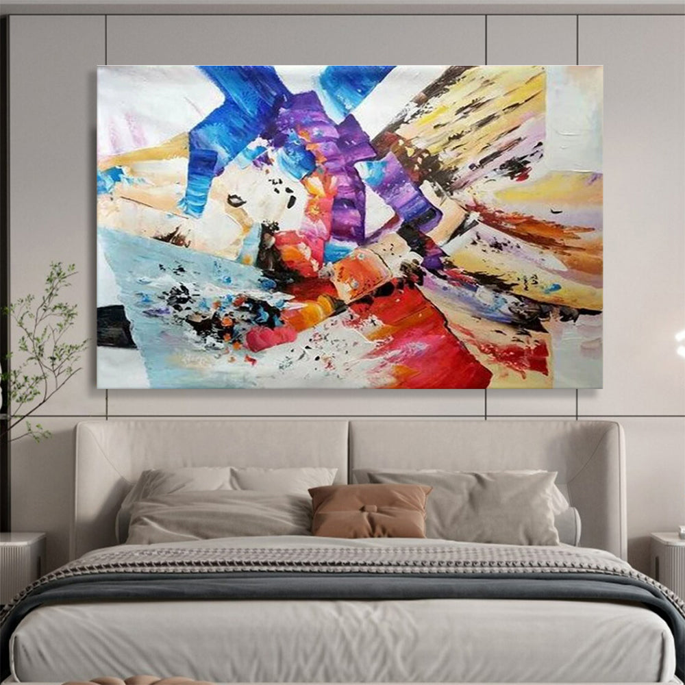 Colorful Geometric Collage Abstract Painting with Mixed Shapes and Hues THY283