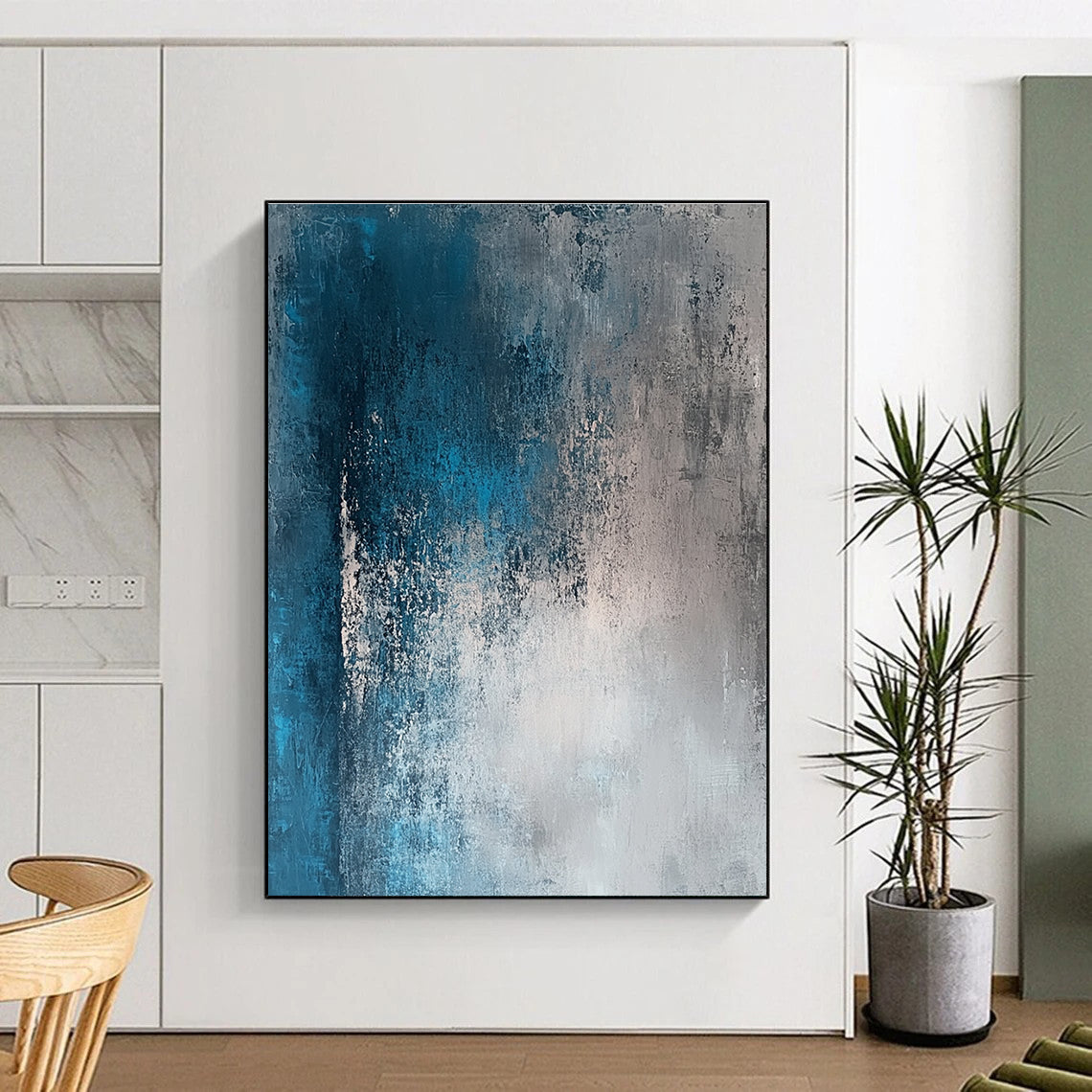 Blue and Gray Textured Gradient Abstract Painting GER213