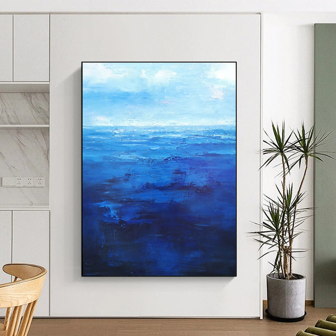 Blue Ocean Abstract Painting with Textured Waves ADGE345