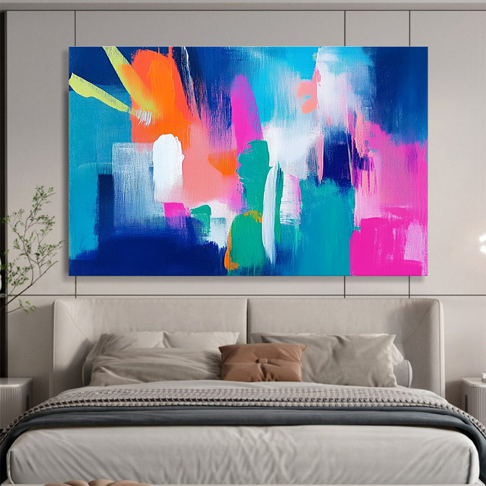 Bright Color Block Abstract Painting with Blue Background DYP153