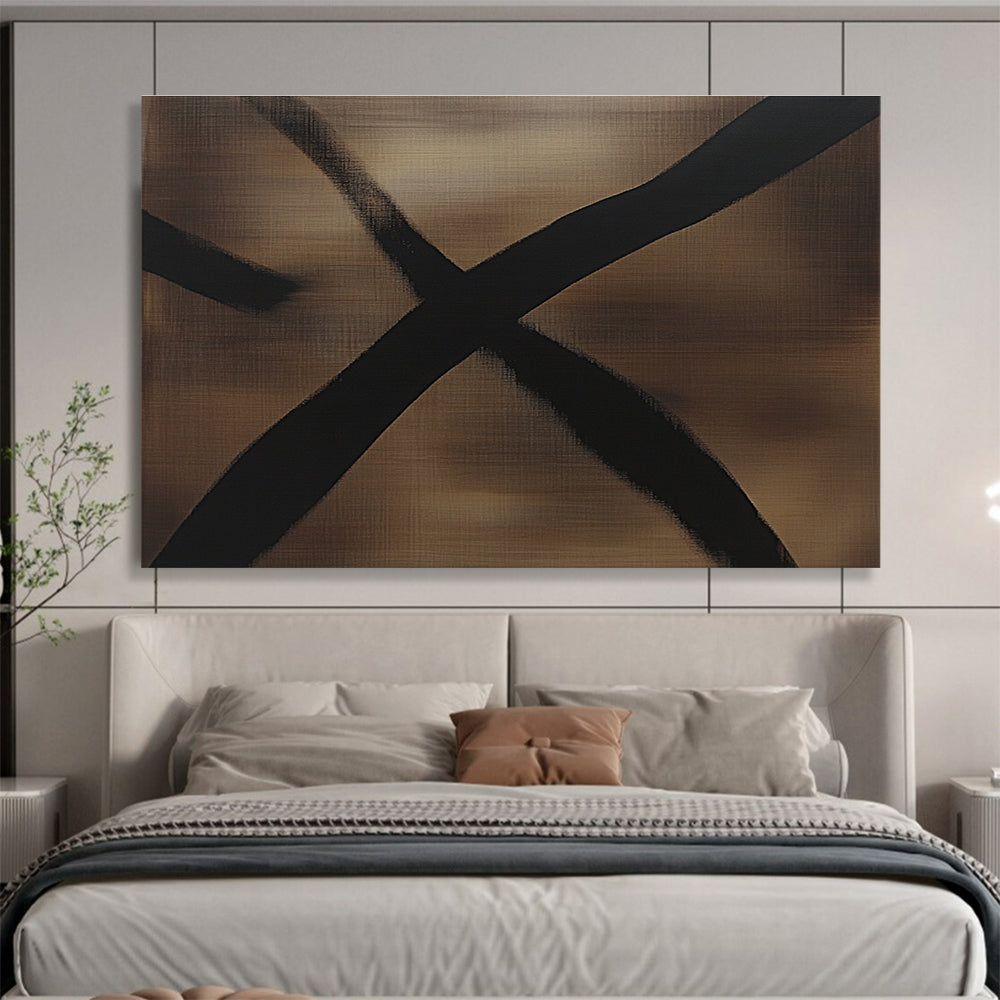 An abstract painting featuring dark brown and black lines with dragonfly wing shadows, minimalist style, monochromatic color scheme, oil painting effect.SC349