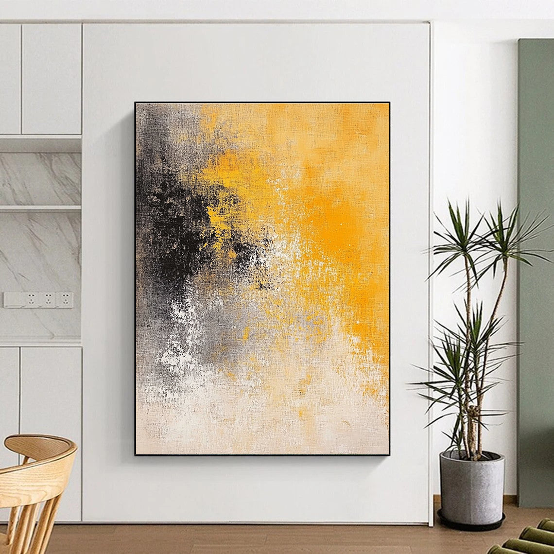 Yellow and Gray Abstract Painting with Subtle Gradients GER431