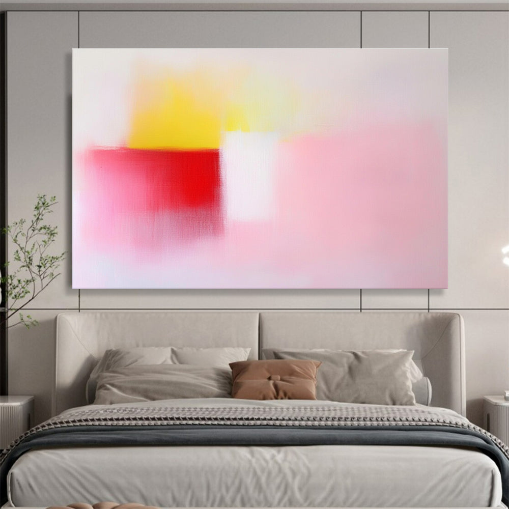 Soft Color Block Abstract Painting with Pink Yellow and Red DYP410