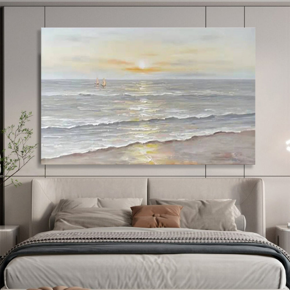 Serene Seaside Sunset Abstract Painting with Soft Warm Hues THY251