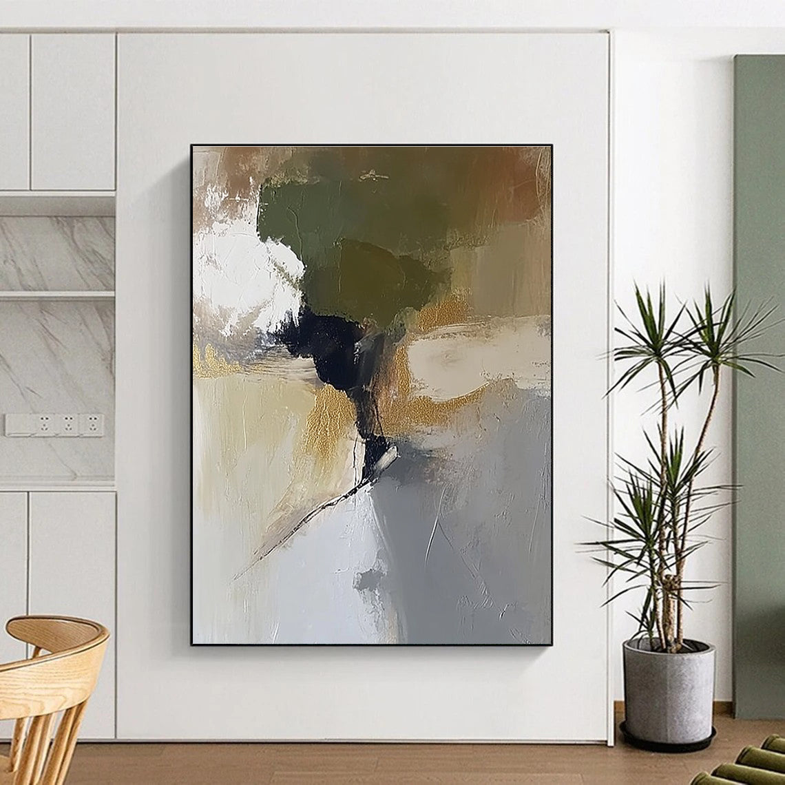 Green Gold and Gray Abstract Painting with Artistic Blends GER434
