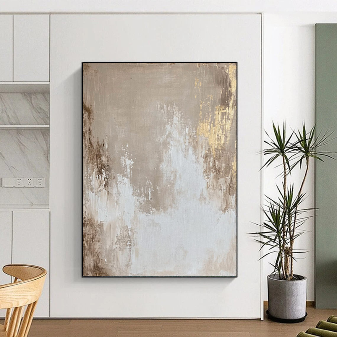 Beige and Gold Abstract Painting with Subtle Glimmers GER123