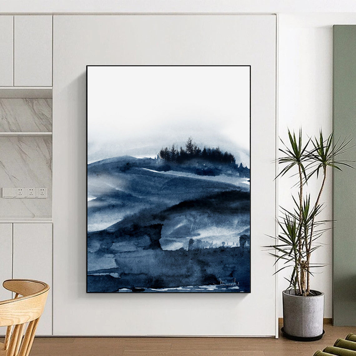 Blue Ink Mountain Landscape Abstract Painting ADGE230