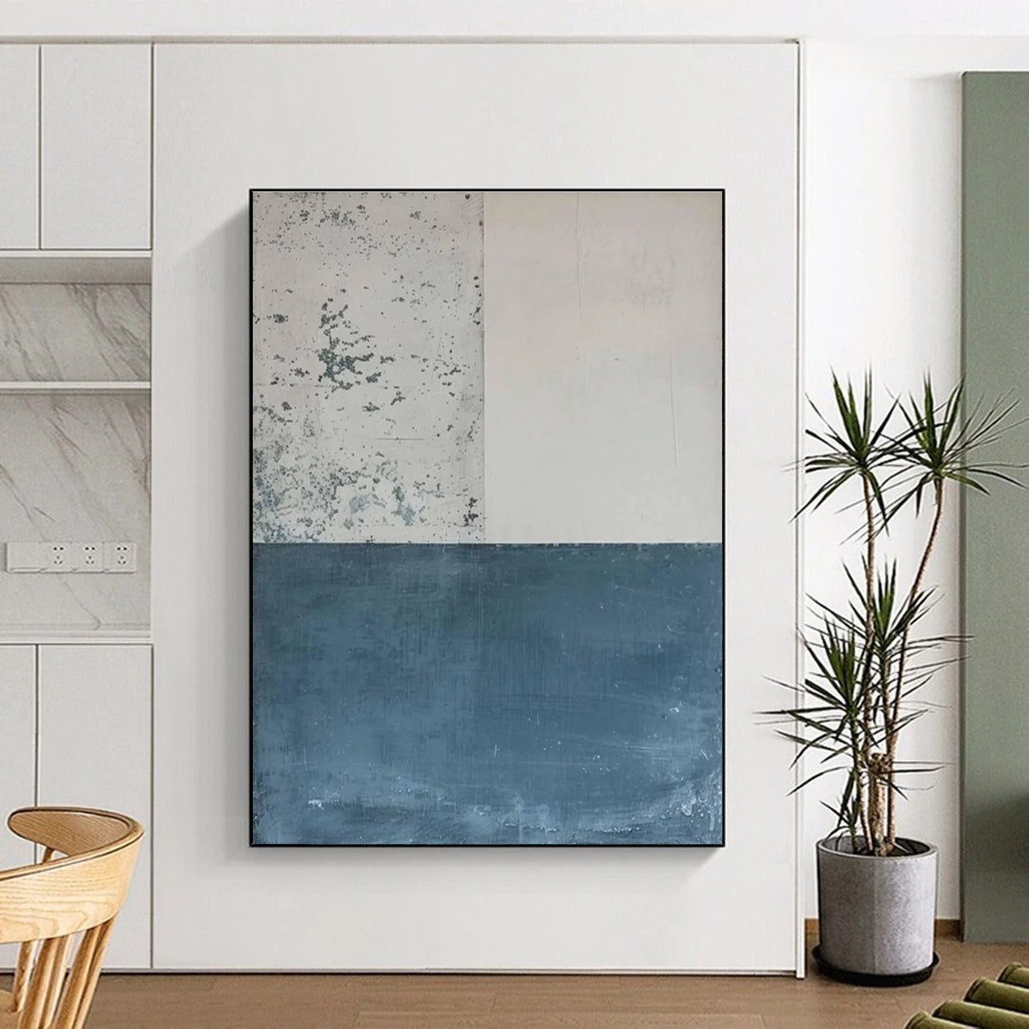 Beige and Blue Minimalist Abstract Painting ADGE085