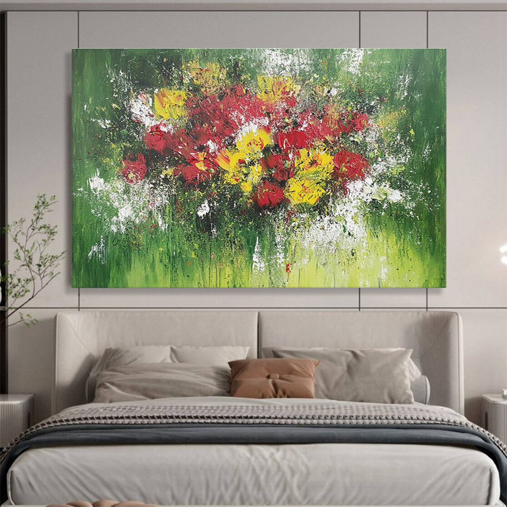Green Background Colorful Flower Bouquet Abstract Painting DYP070