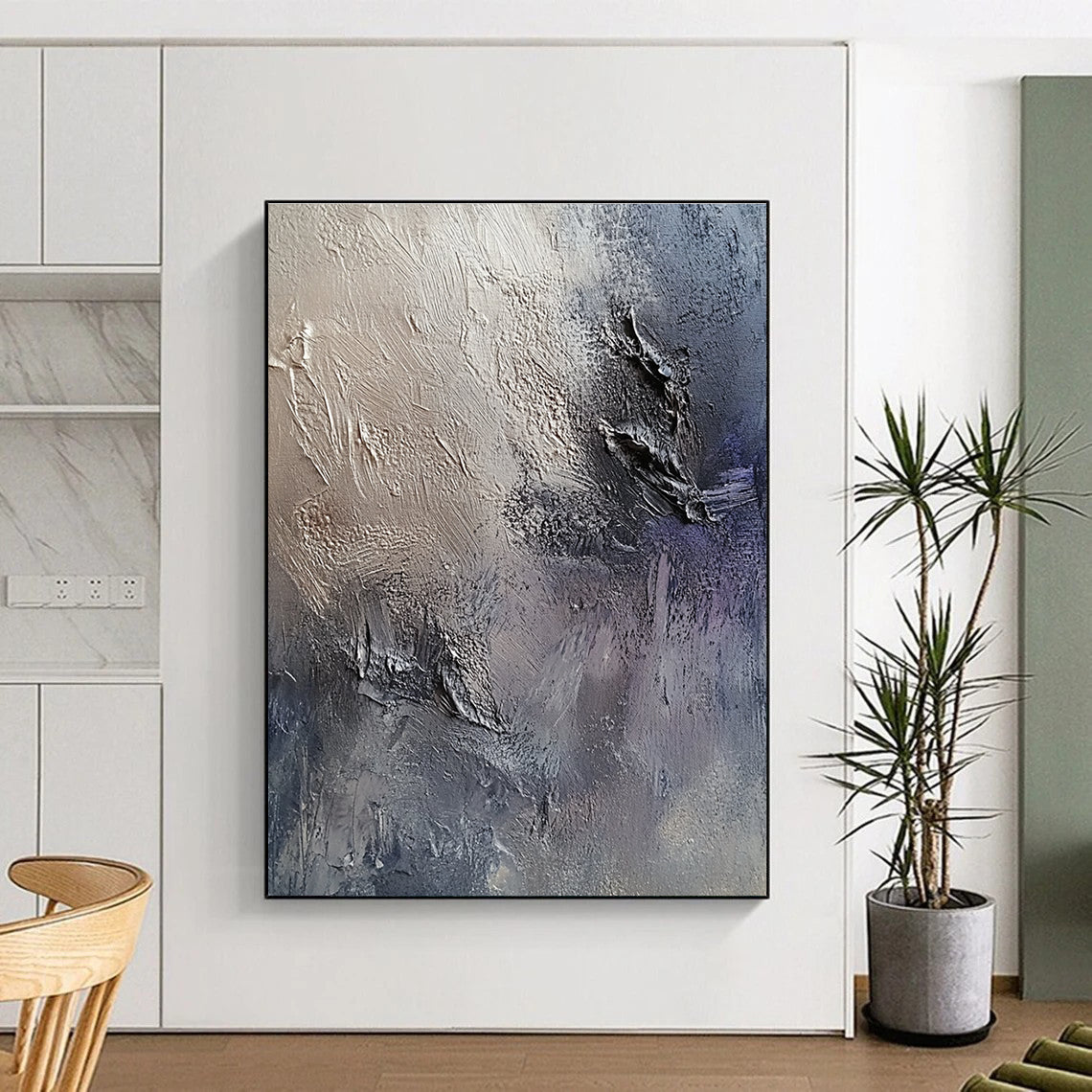 Gray and Purple Textured Abstract Painting with Dynamic Surfaces GER069