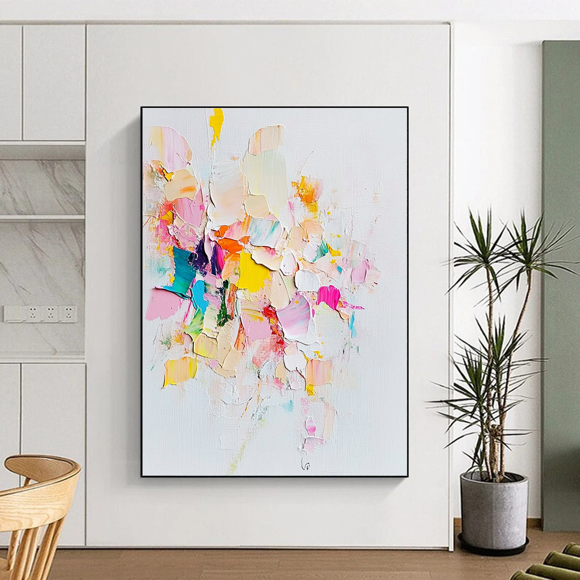 Pastel Patch Abstract Painting with Layered Colorful Textures GER657