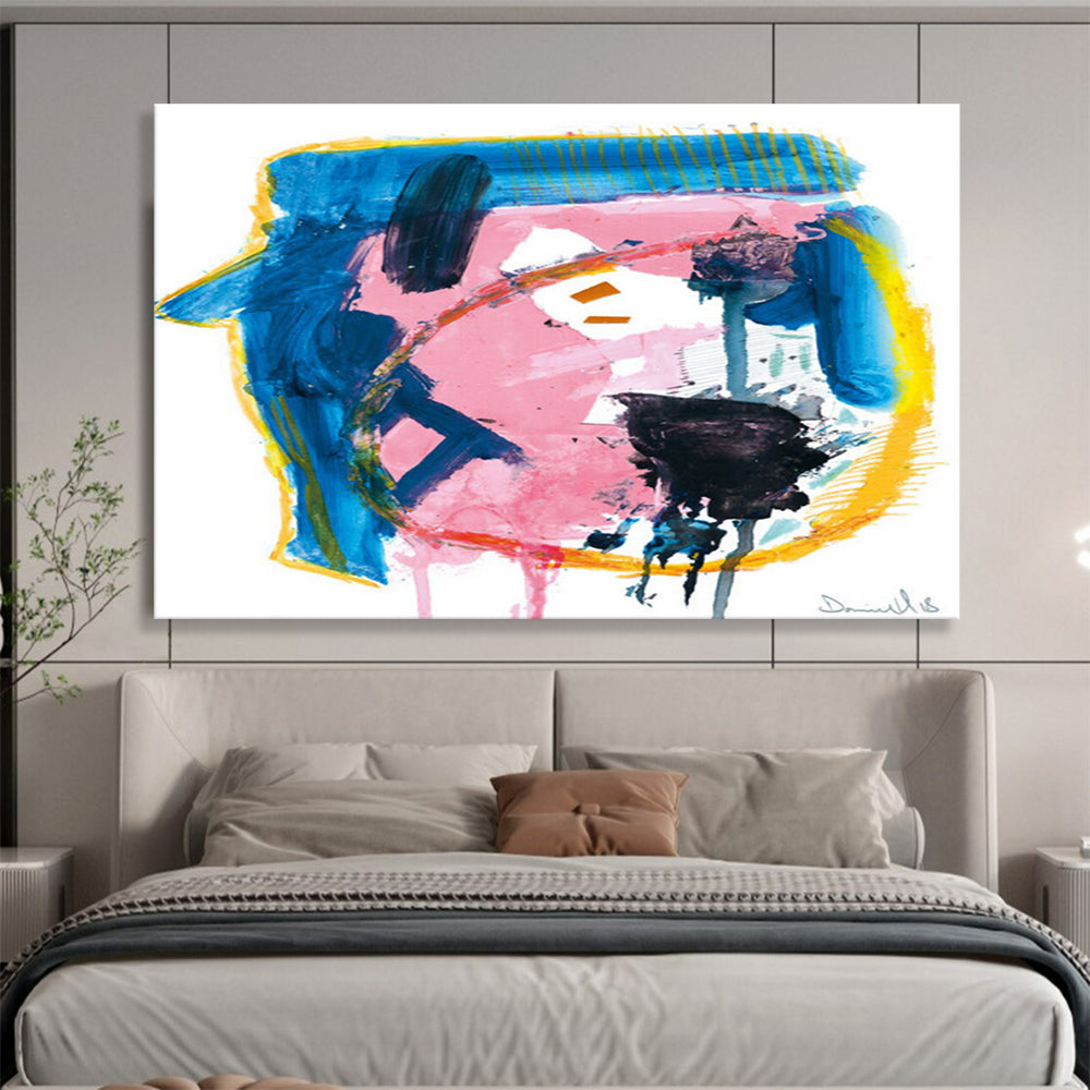 Colorful Abstract Face Painting with Pink Blue and Yellow THY117