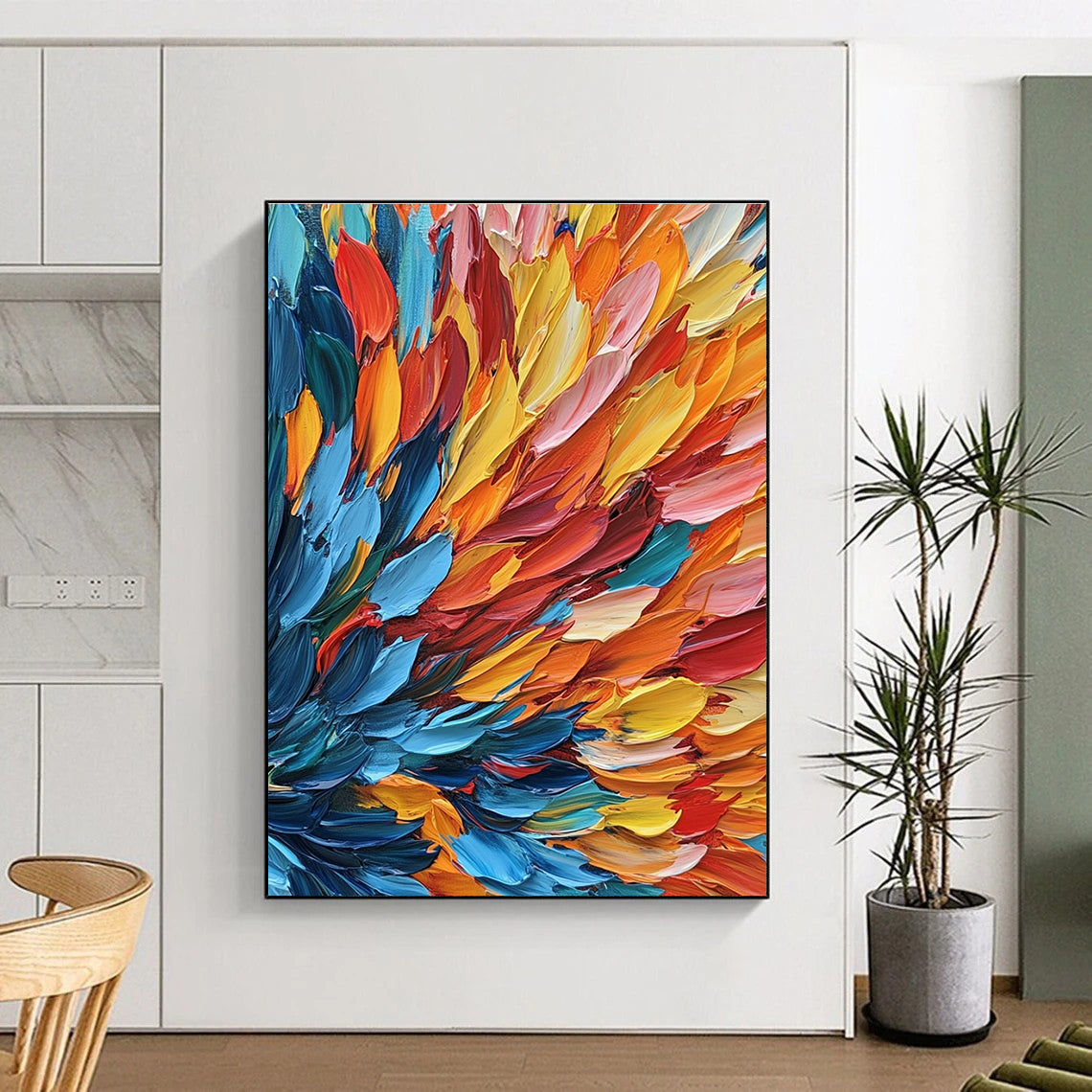 Colorful Feather - like Abstract Painting with Textured Brushwork GER083